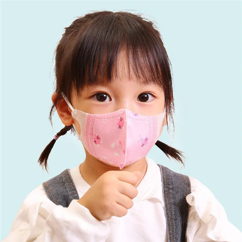 5Pcs Children Face Masks 4 Layer Elastic Mouth Mask Anti Dust Kids Disposable Mask Breathable PM2.5 Nonwoven Mask for Boys Girls 4