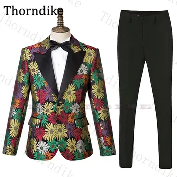 

Thorndike New Men Suit 2 Pieces Fashion Print Suit Slim Fit Wedding Dress Suits Blazer and Suit Pants Custom Made Groom Tuxedos