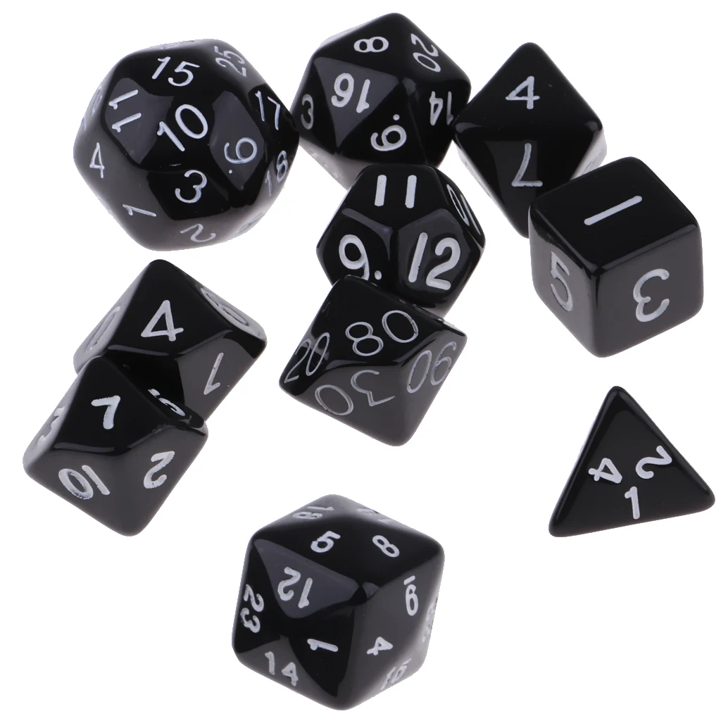 black 10 шт многогранные кубики D& D кубики игра многогранные кубики D4-D30 для настольной игры - Цвет: black