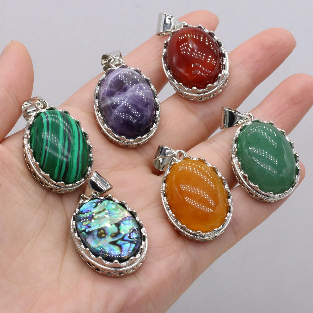 Colgante de piedras semipreciosas en forma de huevo, Natural, 30x45mm, para fabricación de joyas DIY, accesorios de collar, regalo de alta calidad|Amuletos| - AliExpress