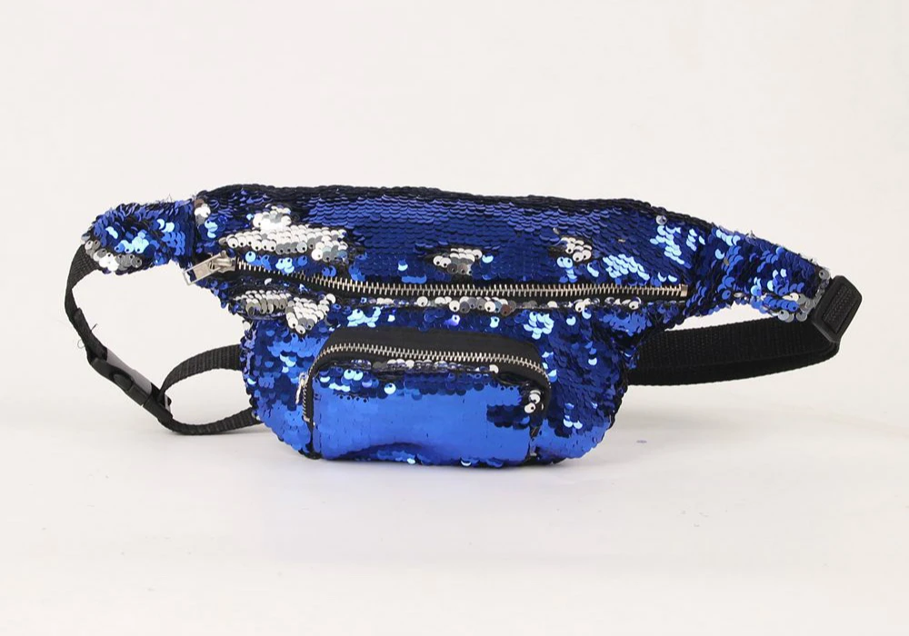 Модный дизайн, поясная сумка для женщин и мужчин, унисекс, блестящая поясная сумка, двойной цвет, блестки, пояс для денег, сумка, карман для мобильного телефона, кошелек для монет