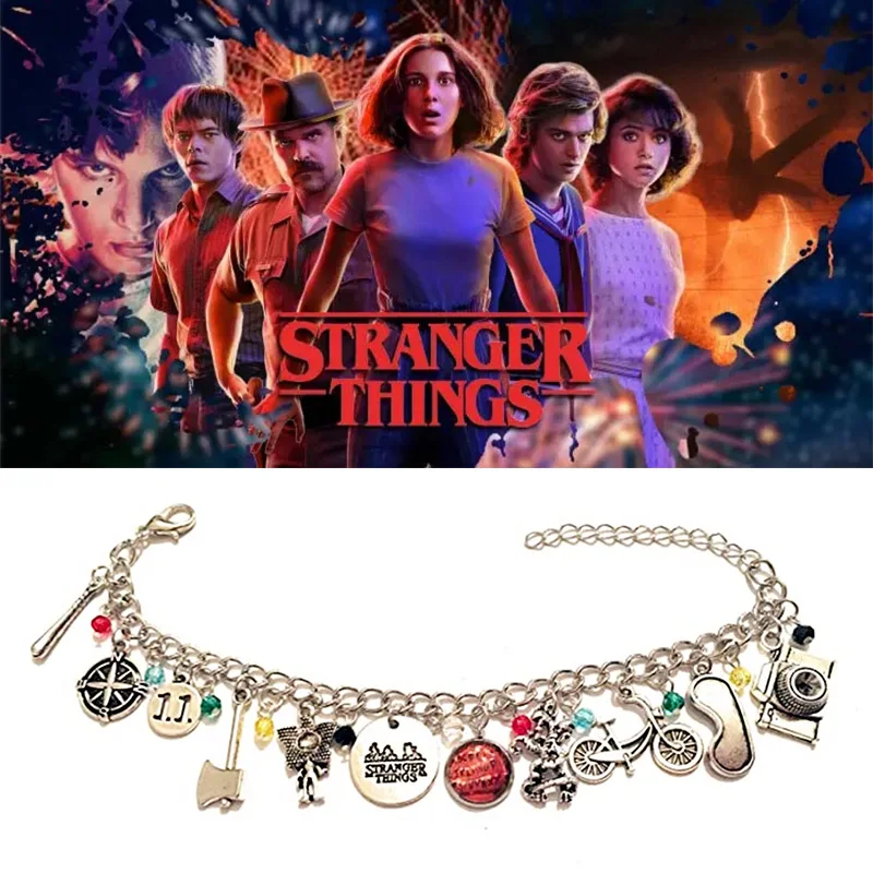 Stranger Things Season 4 Eleven Charms Bracelet Camera Motorcycle Phone Axe Bangles Bracelets
