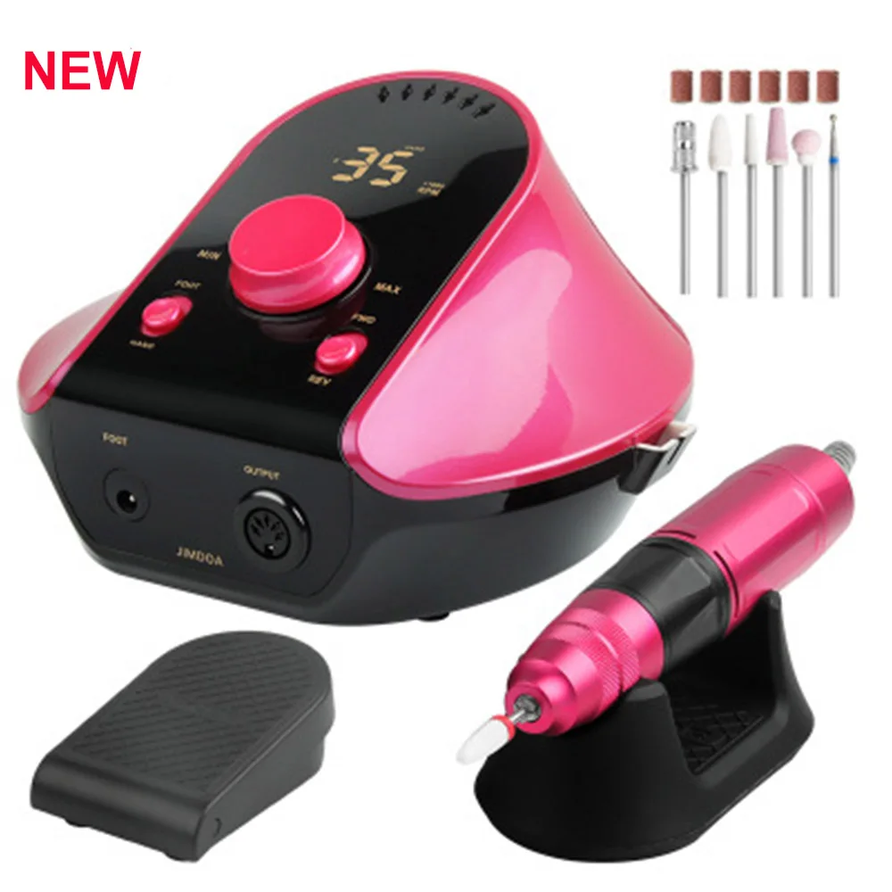 NEW Fashion 35000 RPM Professional Electric Nail Sander Metal Handpiece Milling Cutters Red Nail Drill Machine for Nail Art