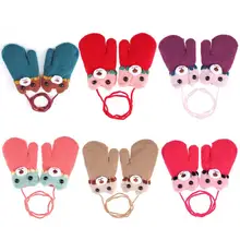 Зимние Детские теплые перчатки с милым рисунком медведя; флисовые детские вязаные перчатки