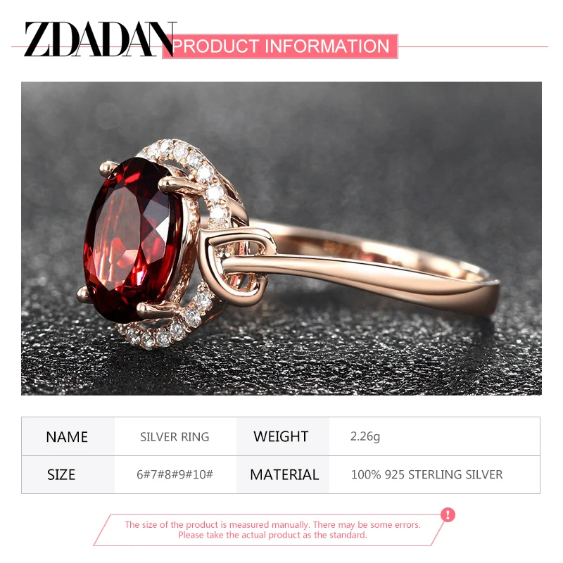 ZDADAN 925 Sterling Silver Big Oval Ruby Zircon Ring For Women Temperament Jewelry Accessories Gift 5