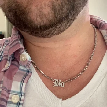 

AurolaCo Stainless Steel Customized Name Necklace Personalized Gold Choker Cuba Pendant Nameplate Necklace For men Jewelry Gift