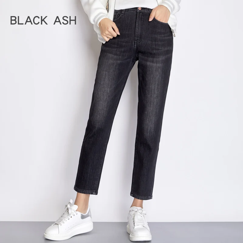 LEIJIJEANS, зимние, большие размеры, женские, низкие, эластичные, высокая талия, свободные, зауженные брюки, темно-серые, белые и вельветовые, теплые джинсы - Цвет: gray 7352R