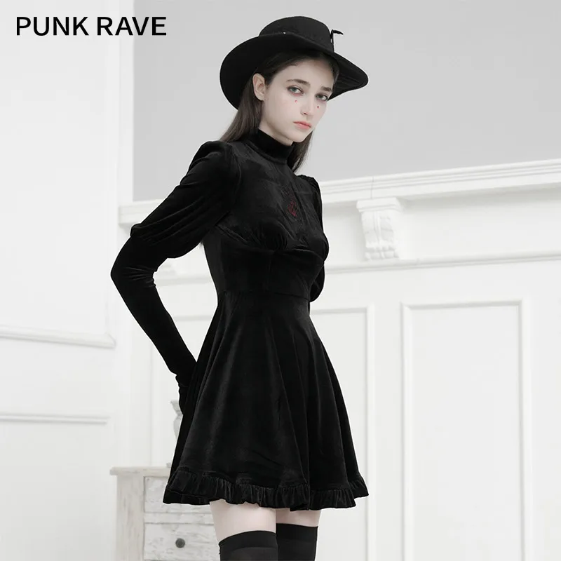 PUNK RAVE Girl's Gothic Black High Waist Velvet