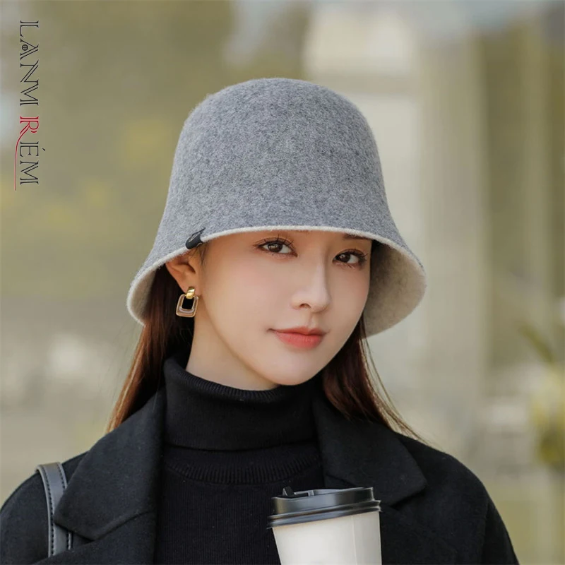 LANMREM 2022 nuovi cappelli di lana invernali moda coreana cappello caldo  da esterno in tinta unita per donna elegante berretto femminile  2W1346|Women's Bucket Hats| - AliExpress