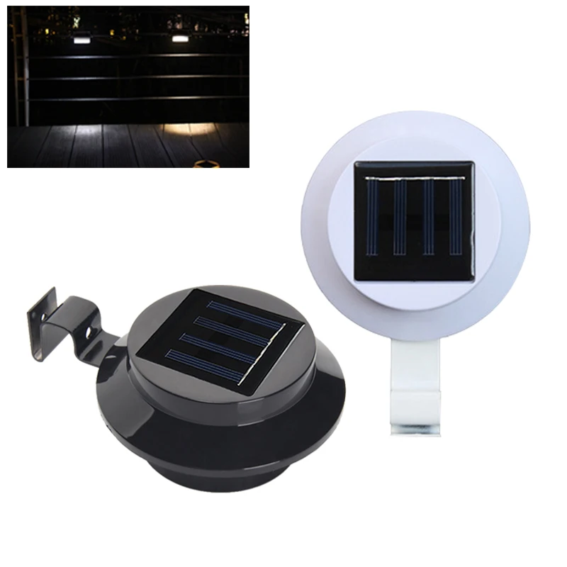 

Solar Powered Wall Mount 3-LED Light Black White Waterproof Outdoor Garden Path Way Fence Yard Lamp With Mounting Clip