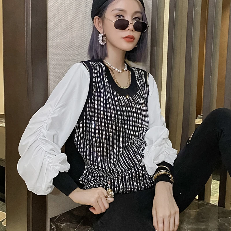 XITAO Streetwear Sequined Sweatshirt Women Loose