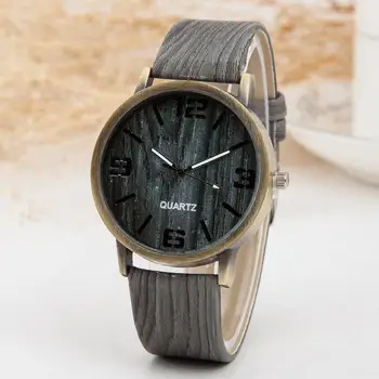 

Unisex Wood Grain Round Dial Faux Leather Strap Arabic Numerals Quartz Watch