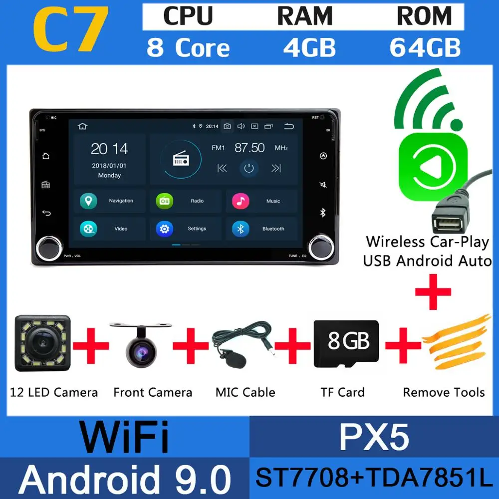 PX5 Wireless CarPlay PX6 4G+64G Android 9 Car Stereo Radio GPS Auto CarPlay DSP For Toyota Crown Previa Tundra Sequoia Corolla Majority Matrix Camry - Цвет: PX5 Wireless CarPlay