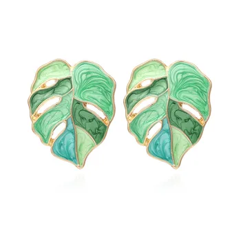 

Small Fresh Drop Oil Leaf Stud Earrings Green Colorful Alloy Earrings For Women Girls Boho Ear Stud Accessories Jewelry Gifts
