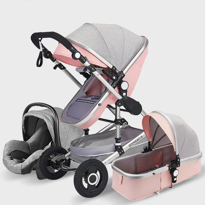 Multifunctional 3 in 1 Baby Stroller luxury Portable High Landscape 4 Wheel Stroller Folding Carriage Gold Baby Newborn Stroller