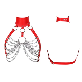 

PU Leather Body Harness Cage Bra Sexy Lingerie Fetish for Women Harajuku Punk Gothic Metal Chain Bondage Crop Tops Cosplay Rave