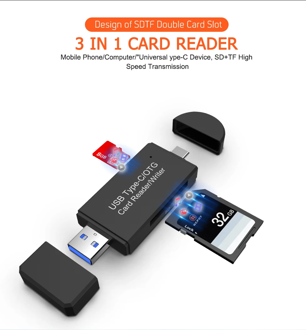 USB 3,0 кардридер type C OTG адаптер кабель 3 в 1 Мини адаптер для ноутбука кардридер Смарт памяти MacBook высокоскоростной Универсальный