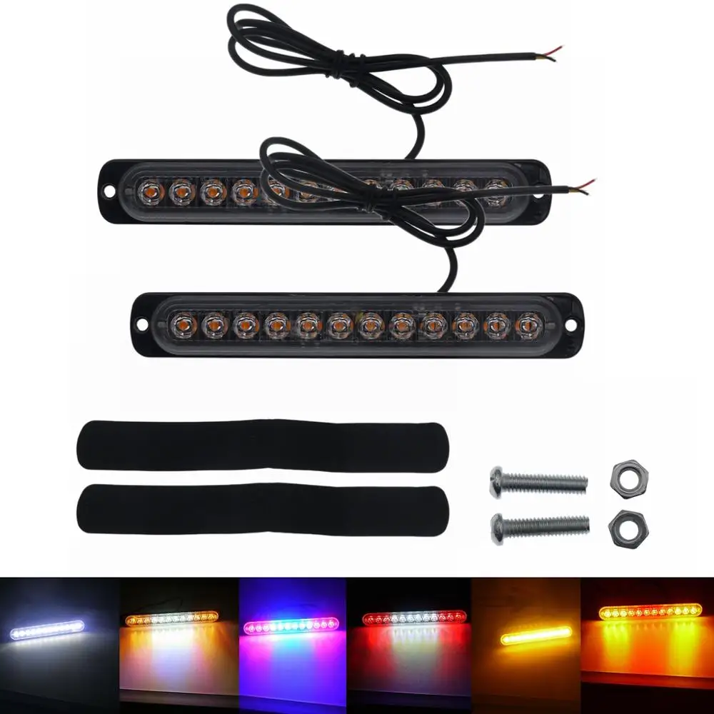 

2pcs 12V/24V 12 LED Car Auto Truck Emergency Beacon Warning Hazard Flash Strobe Light Bar Waterproof Red white blue Amber