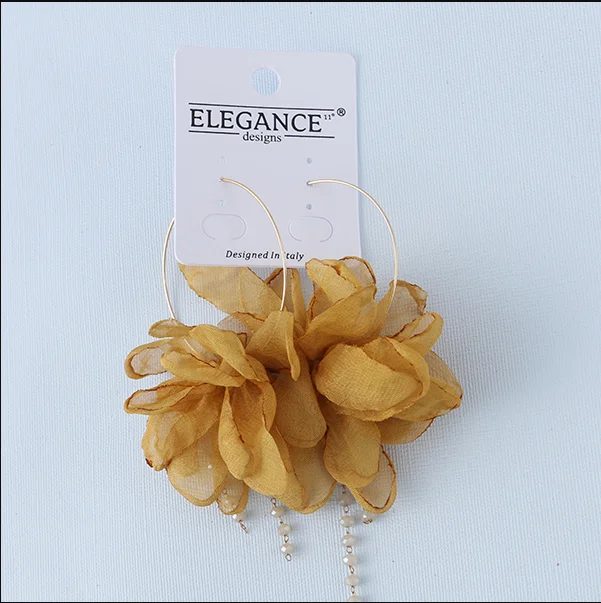 ELEGANCE11, большие серьги-кольца для женщин, серьги в виде цветка, модная подвеска с бусинами из кристаллов, длинные серьги, ювелирное изделие, подарок для женщин - Окраска металла: yellow