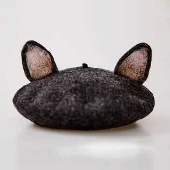 

Handmade Winter Wool Berets Caps Women Fashion Cute Cat Ear Berets Hats Cartoon Style Child Birthday Gift Vintage Warm Wild Caps