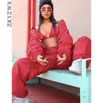 

ZKYZWX Two Piece Set Tracksuit Sportwear Fall Winter Birthday Outfits Crop Top and Pants Sweat Suits Women 2 Piece Matching Sets