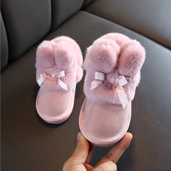 

Children Snow Boots girls Kids Cute Ankle Boots with fur ball Keep WarmThicken Princess shoes with Bow Non-slip Cotton