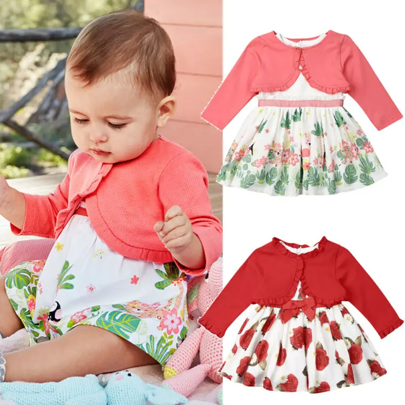 PUDCOCO/зимняя одежда для маленьких девочек пальто с цветочным рисунком топ + платье