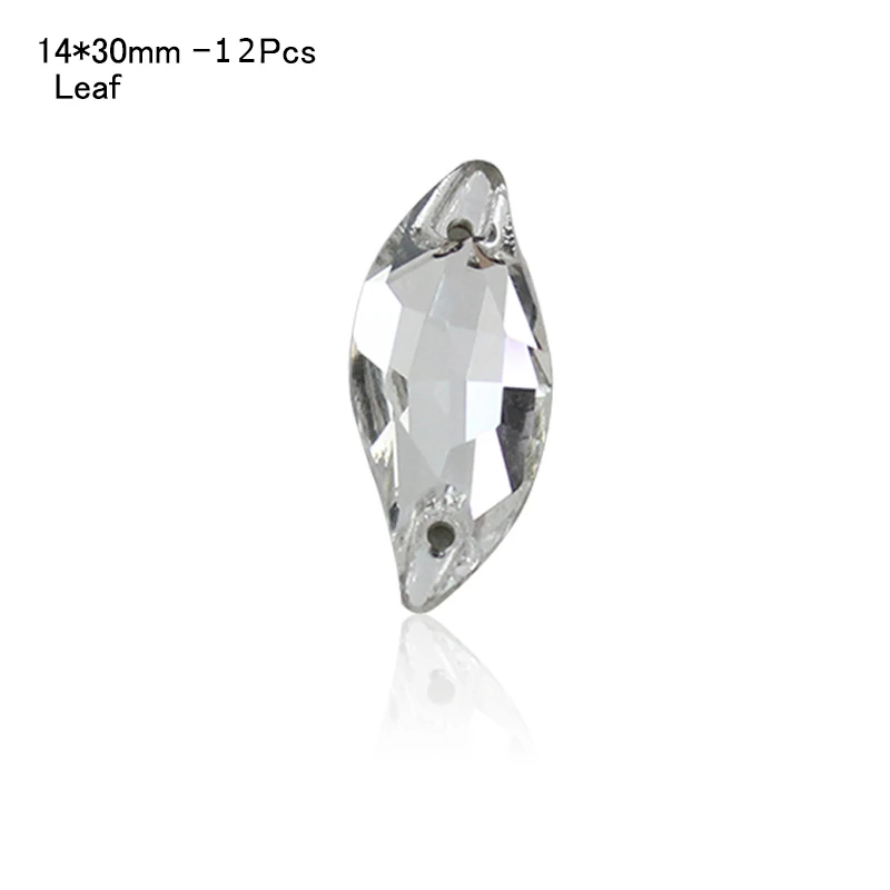 Leaf -14x30mm-12Pcs Горячая Форма пришить кристально чистая СТРАЗА DIY 2 отверстия стразы стекло камень для пришивания пришить стразы для одежды - Цвет: Leaf -14x30mm-12Pcs