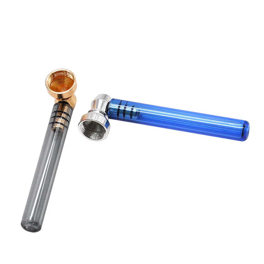 Премиум стеклянная курительная трубка с прозрачной ручкой 93 мм металлической