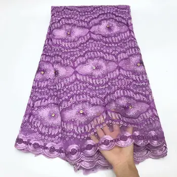 

Hot purple new design African lace fabric 2019 high quality French lace fabric for Nigeria diamond lace gown YYZ298633