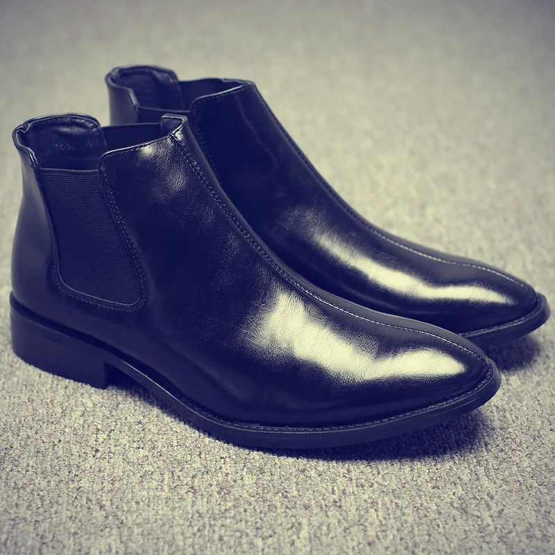 2019 Winter Chelsea Dress Boots Men Leather Shoes Men Ankle Boots Fashion Brand Autumn Winter Fleece Warm Botas Male Footwear