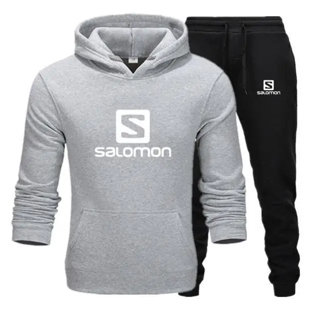 light grey black - B Осень-зима, брендовая мужская спортивная одежда, спортивные костюмы для бега, мужские хип-хоп толстовки с капюшоном+ штаны, спортивные костюмы, повседневные комплекты - Цвет: light grey black - B