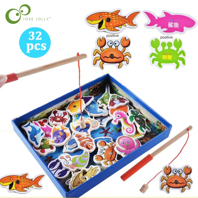 Kids Wood Magnetic Fish Toys Set Fishing Game Children Baby Educational Toy Gift 