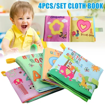 

4pcs Children Books Quiet Early Education Sensorial Animal Number Enlightenment Cloth Book Baby Toys YH-17