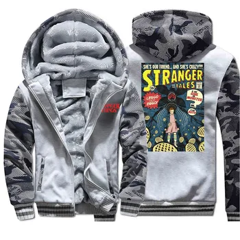 

Stranger things Funny Print Hoodie Sweatshirts 2019 Winter Fleece Warm Men Camouflage Streetwear Male Zipper Coat Brand Jacket