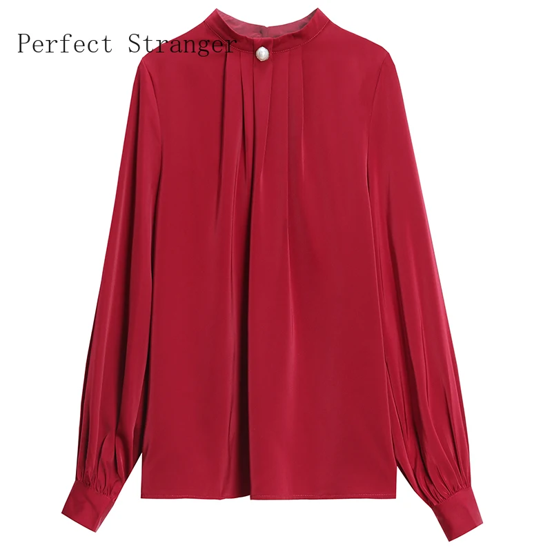 Autumn New Arrival Fashion Stand Collar Solid Color Long Sleeve Woman Chiffon Blouse Plus Size S-3XL
