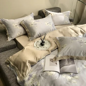

Import 60 Austria Lenzing Tencel Four-piece Set Quilt Cover Summer Bare Sleeping Silky American-Style Light Luxury Bedding Artic