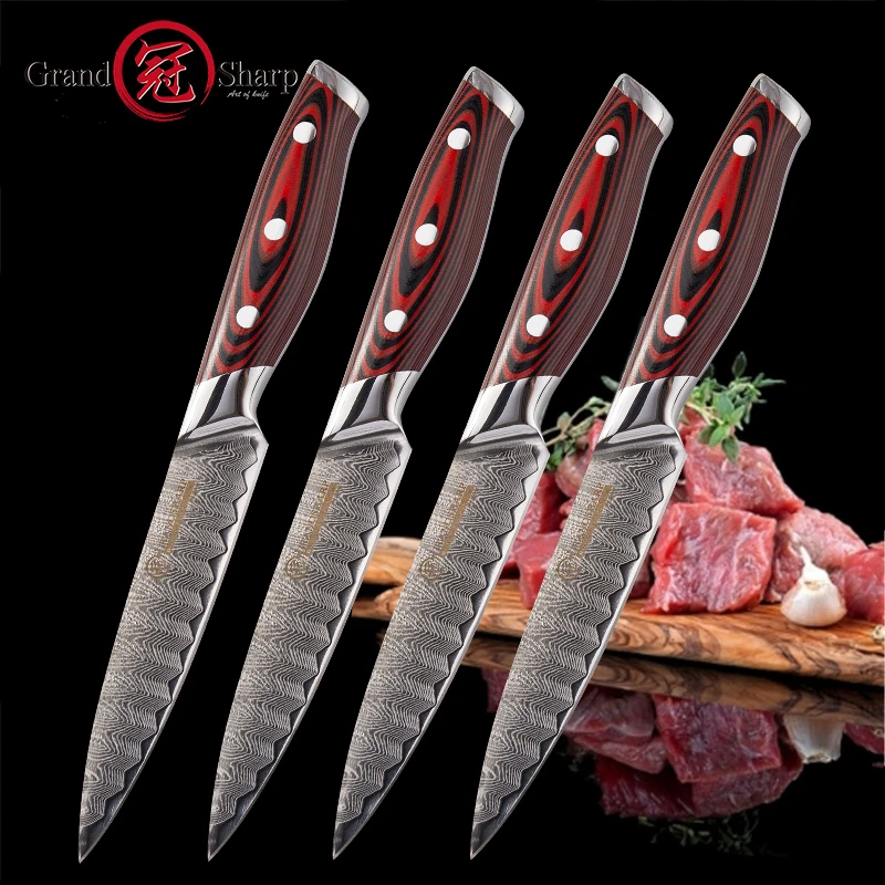 Grandsharp Набор ножей для стейка 4 шт. Дамасские кухонные ножи 67 слоев vg10 японские Дамасские стальные ножи с подарочной коробкой