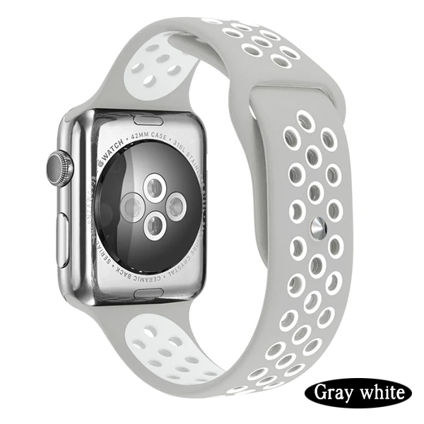 Nike силиконовый ремешок для Apple Watch 4 44 мм 40 мм дышащие Спортивные ремни для Iwatch Band 3 2 1 ремешок для часов браслет - Цвет ремешка: Gray white