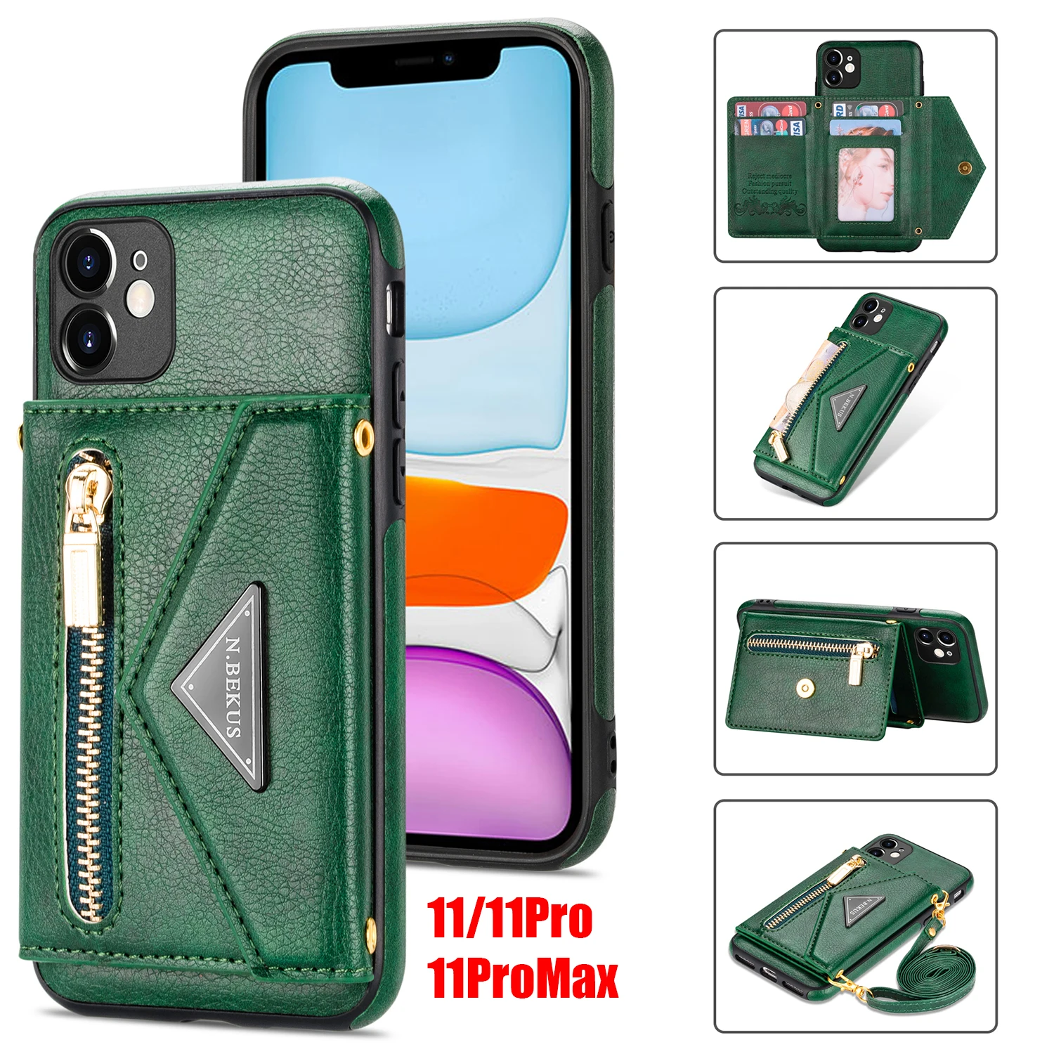 Leather Strap Cover for IPhone 11 Pro Max Crossbody Case with Card Holder Wallet Lanyard Zipper Women Girl | Мобильные телефоны и