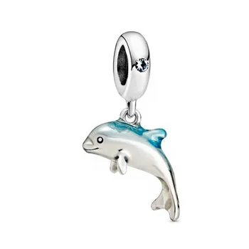 

Real Silver color Shimmering Dolphin Dangle Charms Beads fit Original Pan Bracelets Women DIY Jewelry