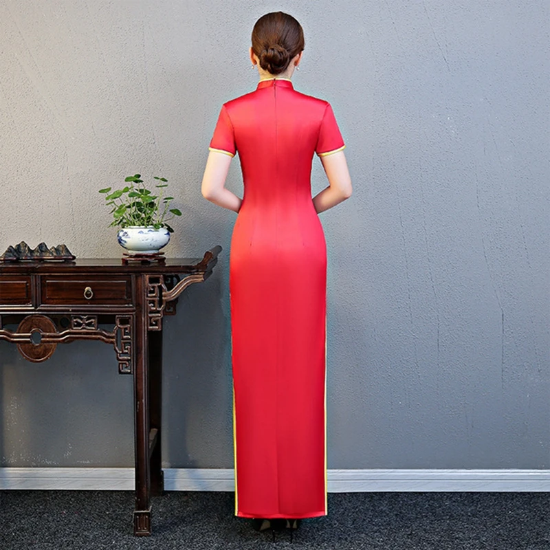 Plus size 5XL custom cheongsam female new autumn large size Slim Chinese dress Improvement Retro dignified long style cheongsam