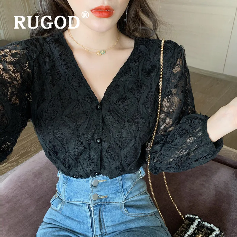 RUGOD/Весенняя кружевная блузка женские блузки с длинным рукавом элегантный топ