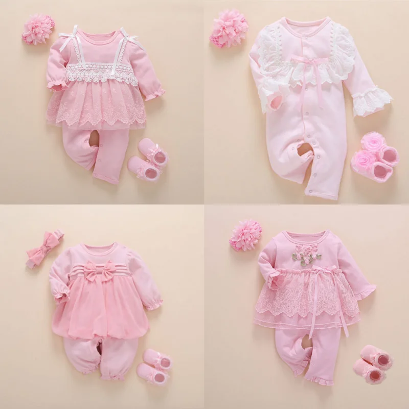 Ropa de encaje de algodón para bebé recién nacido, mono de estilo princesa  para bebé de 0 a 3 meses, pelele infantil con calcetines, diadema, ropa  para bebé|Peleles| - AliExpress