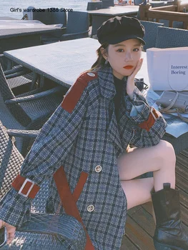 

Tartan fur coat for women small woman autumn winter 2020 new Korean loose thickening versatile medium long coat fashion