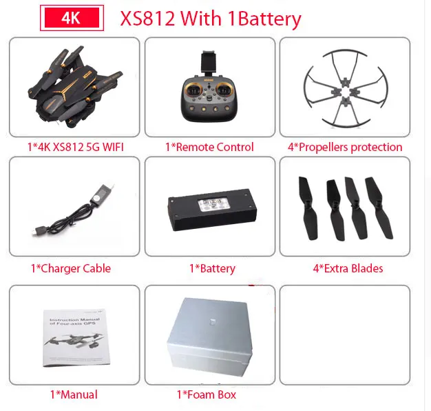 VISUO 4K XS812 gps 5G WiFi FPV с 2-мегапиксельной/5MP HD камерой 15 минут время полета складной Радиоуправляемый Дрон Квадрокоптер RTF подарок на день рождения для детей - Цвет: 4K 1B Foam Box