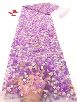 

Fashionable lilac African Sequins Lace Fabric Embroidery Tulle French Mesh Sequins Lace Fabric For Nigerian Wedding Party 5 yard