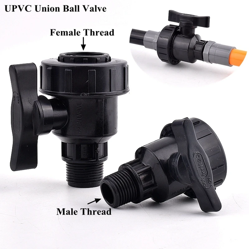 

1/2“~2” Thread UPVC Union Ball Valve Garden Watering Irrigation Water Pipe Connector Fittings Aquarium Tube Joint Control Valve