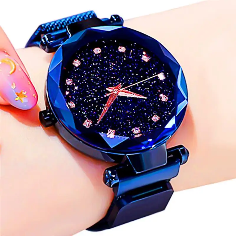 Роскошные часы Starry Sky Frauen Uhren из розового золота с ремешком на руку с магнитной сеткой