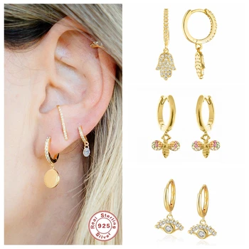 

Solid 925 Sterling Silver Earrings Cute Animal Bee Luxury Bling CZ Hoop Earrings For Ladies Woman Lovers' Couples Drop Earring